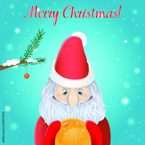 Merry Christmas! Santa Claus with Christmas tree toy in snow scene.