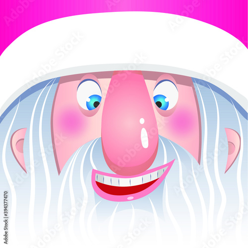 Cool Santa Claus Christmas cartoon character. Vector Xmas funny Santa with big beard. Merry Christmas card design. Winter background. New Year. Greeting card. Modern vector illustration.
