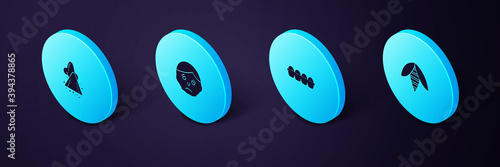 Set Isometric Bee, Chicken egg in box, Inflammation on face and Runny nose icon. Vector.