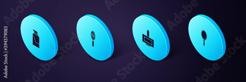 Set Isometric Hand mirror, Nail polish bottle, Hairbrush and Cream cosmetic tube icon. Vector.