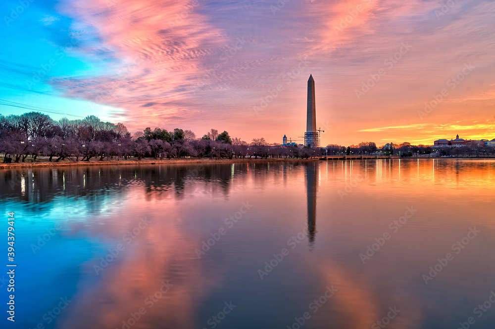 the washington monument from across the tidal basin