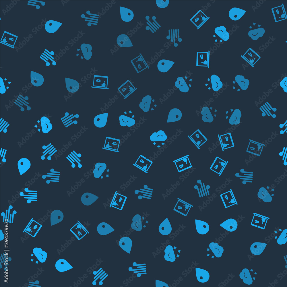 Set Water drop, Weather forecast, Cloud with snow and Wind on seamless pattern. Vector. Set Water drop, Weather forecast, Cloud with snow and Wind on seamless pattern. Vector.