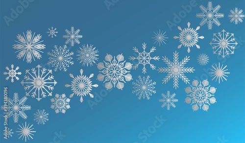 Fototapeta Naklejka Na Ścianę i Meble -  Merry christmas and happy new year snowflakes on blue background. Greeting card, invitation, flyer vector.