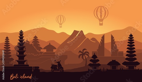 Abstract landscape of the Indonesian island of Bali with the main attractions