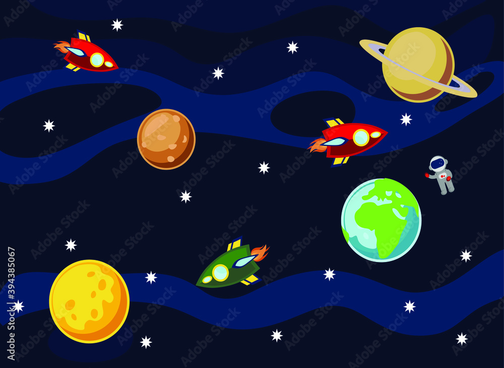 rocket, planet, space, earth, sun, vector illustration of space world rocket, planet, space, earth, sun, vector illustration of space world
