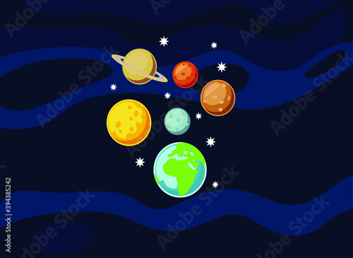 rocket, planet, space, earth, sun, vector illustration of space world