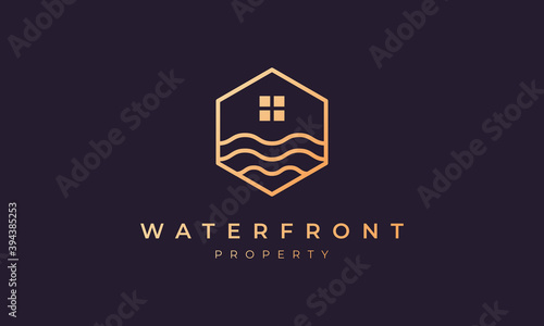 logo property with a hexagon base shape with ocean wave and window