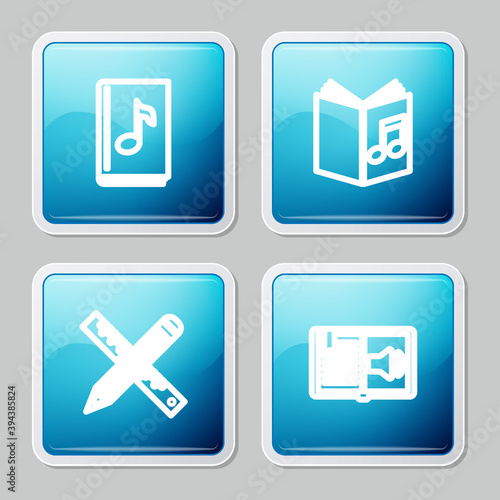 Set line Audio book, , Crossed ruler and pencil and icon. Vector.