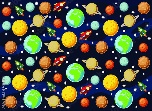 rocket, planet, space, earth, sun, vector illustration of space world