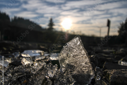 sunset and shape of ice