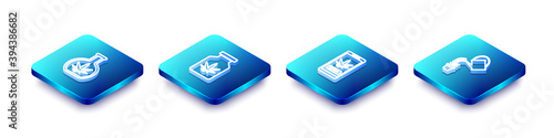 Set Isometric line Test tube with marijuana, Medical bottle, Online buying and Watering can icon. Vector.