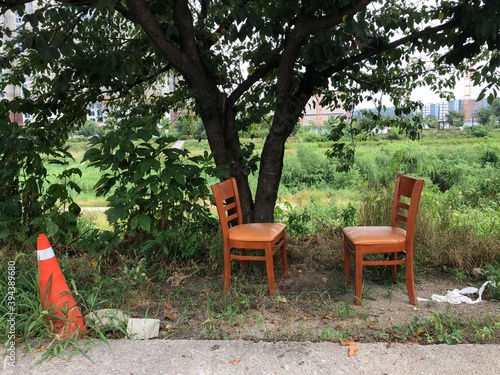 Chairs waiting for tired people who want to rest around construction site