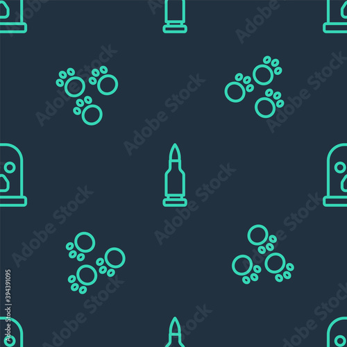 Set line Bullet, Paw print and Balaclava on seamless pattern. Vector.