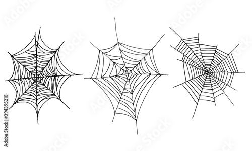 Set of vector illustrations of cobwebs drawn by hands. Decoration element isolated on white background