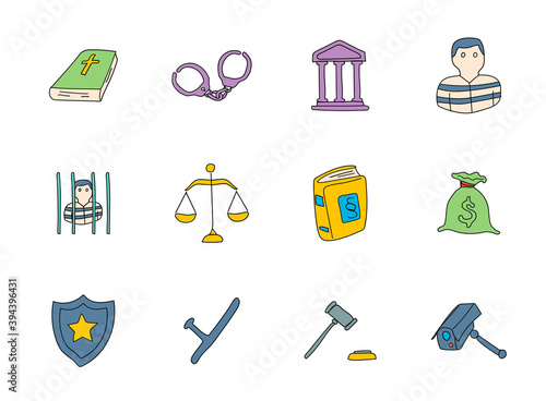 police doodles isolated on white. police icon set for web design, user interface, mobile apps and print