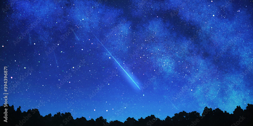 流星群の流れる満天の星空の背景 Stock イラスト Adobe Stock