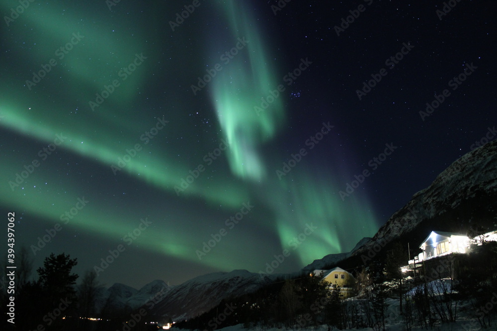 northern lights, aurora borealis, mountains, Norway
