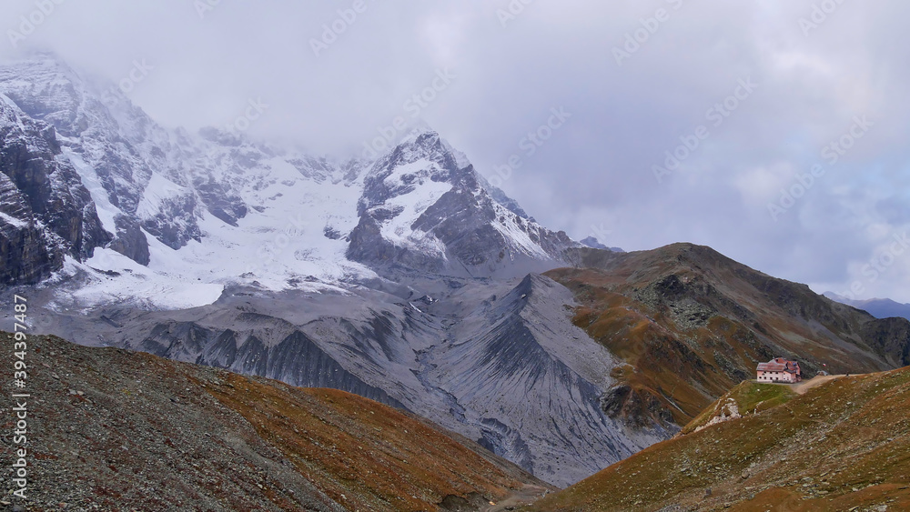 Stunning panoramic view of the eastern flank of Ortler peak with glacier 
