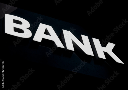 Bank sign in black and white
