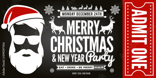 Christmas and New Year Party Ticket Invitation. Vector illustration	