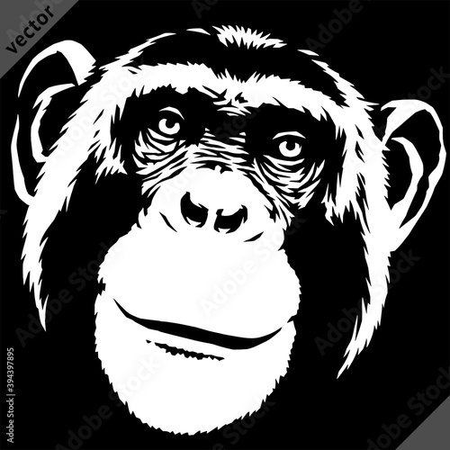 black and white linear paint draw monkey vector illustration art