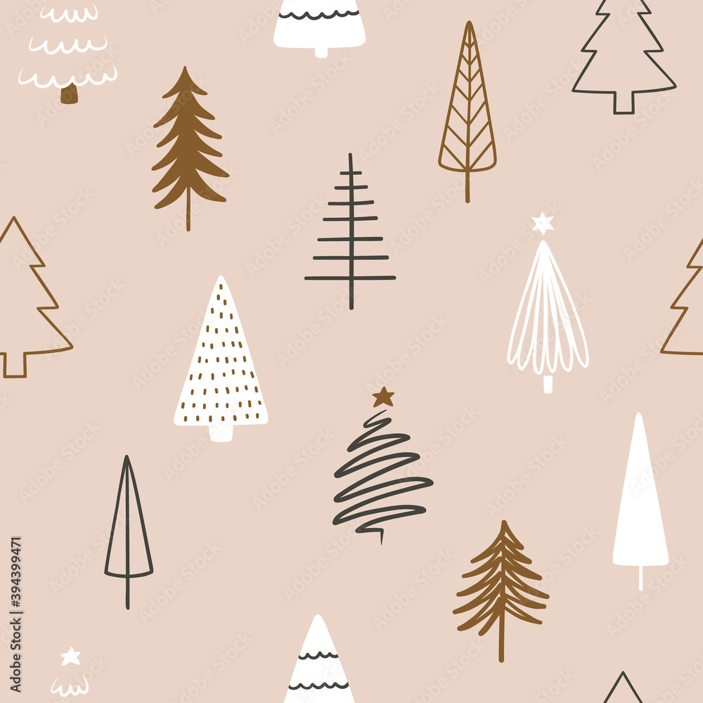 Seamless pattern with abstract hand drawn Christmas trees in scandinavian style. Creative hand drawn textures for wallpaper, pattern fills, web page background, wrapping paper. Seamless pattern with abstract hand drawn Christmas trees in scandinavian style. Creative hand drawn textures for wallpaper, pattern fills, web page background, wrapping paper.