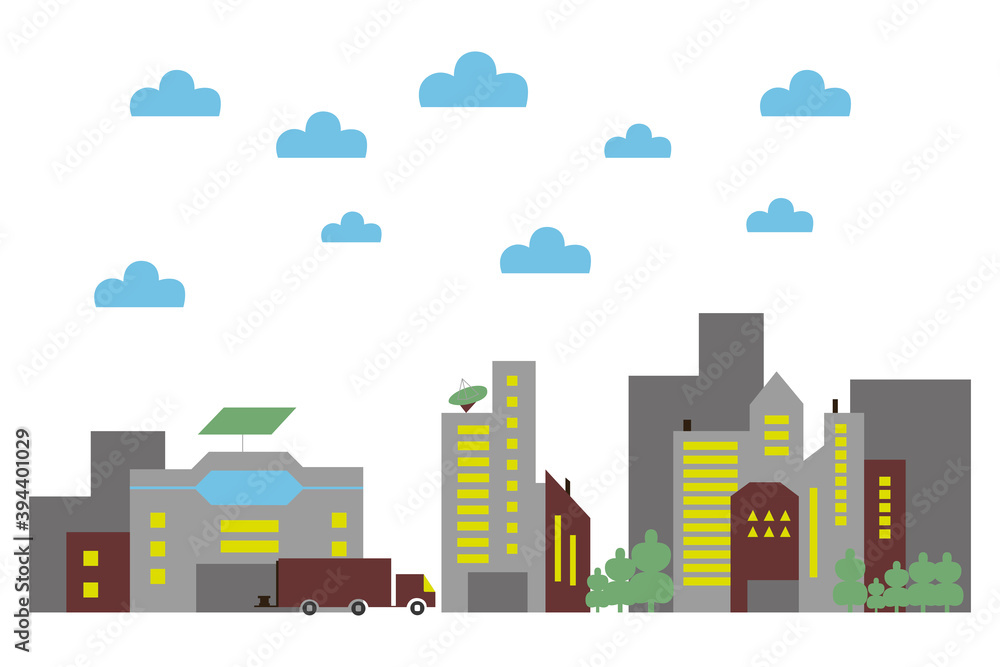 City city street panoramic city landscape seamless background in flat style. Vector illustration on a white isolated background.