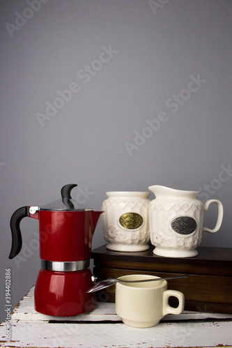 Traditional Italian moka coffee pot. Professional fresh coffee brewing in coffee maker