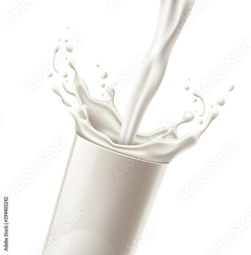 Vector realistic milk splash glass natural drink