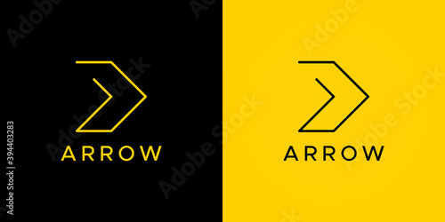 Right Arrow Logo. Black and Yellow Geometric Arrow Shape Linear Style isolated on Double Background. Usable for Business and Technology Logos. Flat Vector Logo Design Template Element.