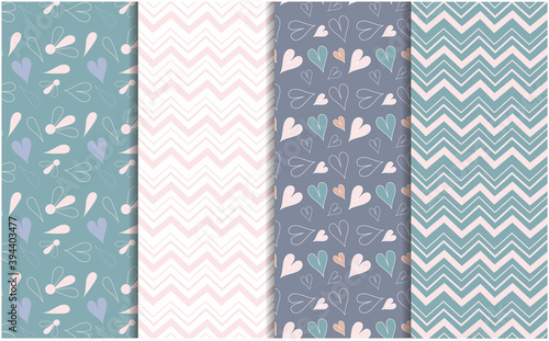 cute seamless pattern with hearts, flowers, lines in simple style 