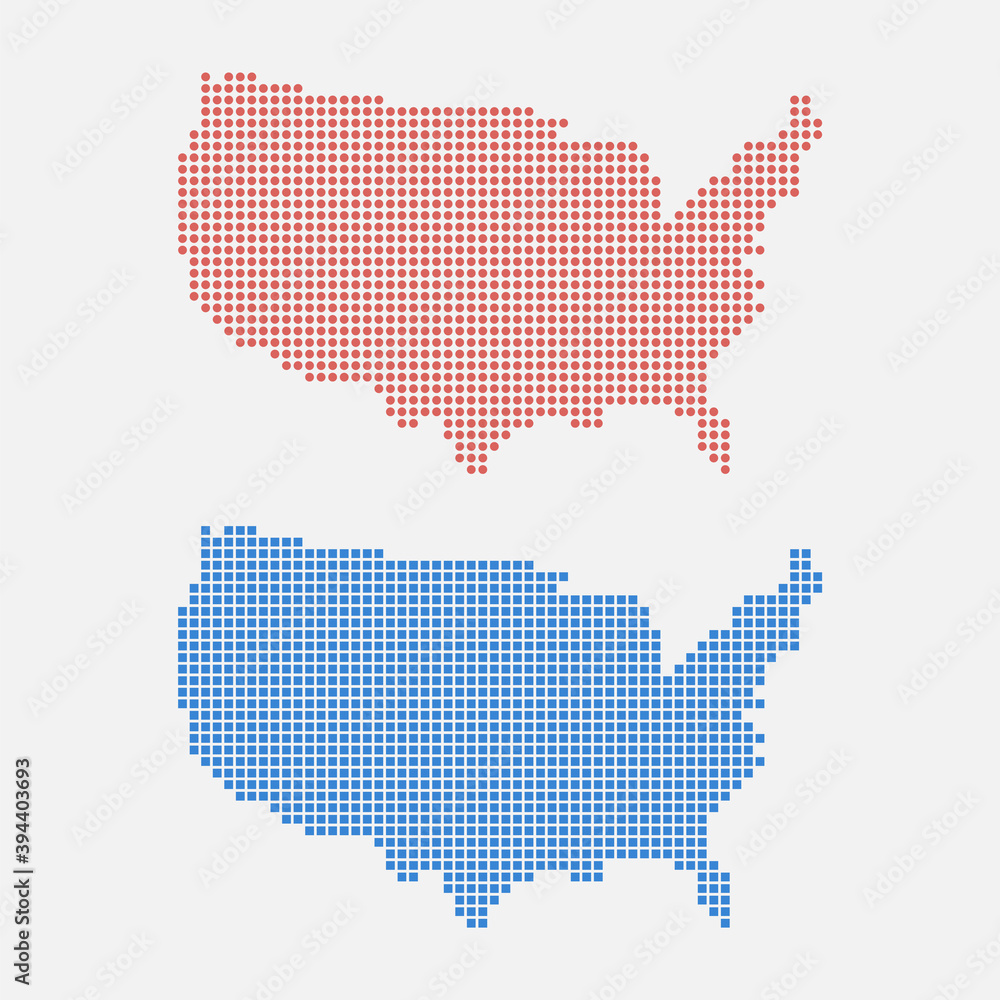 Pixel mosaic map of USA. Halftone design. Vector illustration.