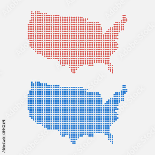 Pixel mosaic map of USA. Halftone design. Vector illustration.