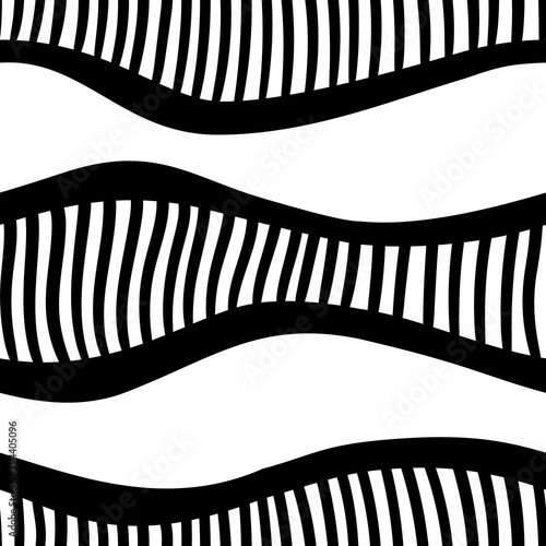 black horisontal waves with stripes seamless pattern