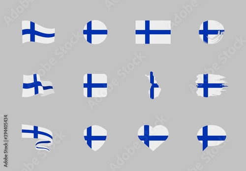 Finland flag - flat collection. Flags of different shaped twelve flat icons.
