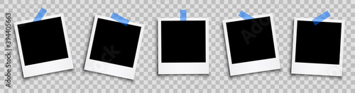 Set empty photo frame, collection photo frame. Photo frames fixed with adhesive tape on a transparent background - stock vector