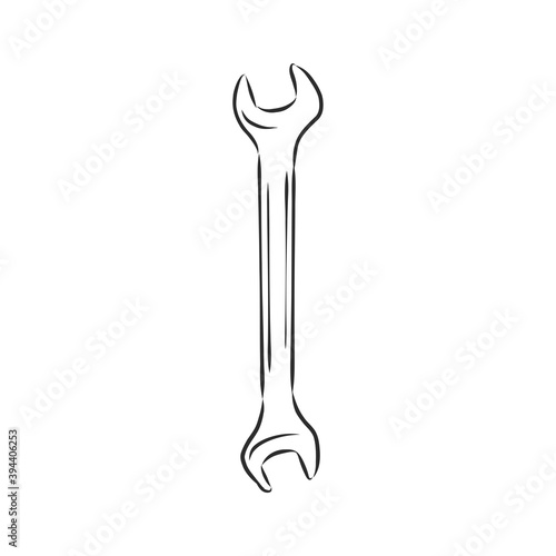 Wrench. Hand drawn in a graphic style. Vintage vector engraving illustration for poster, web. Isolated on white background, wrench vector sketch illustration