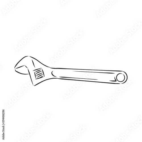 Wrench. Hand drawn in a graphic style. Vintage vector engraving illustration for poster, web. Isolated on white background, wrench vector sketch illustration