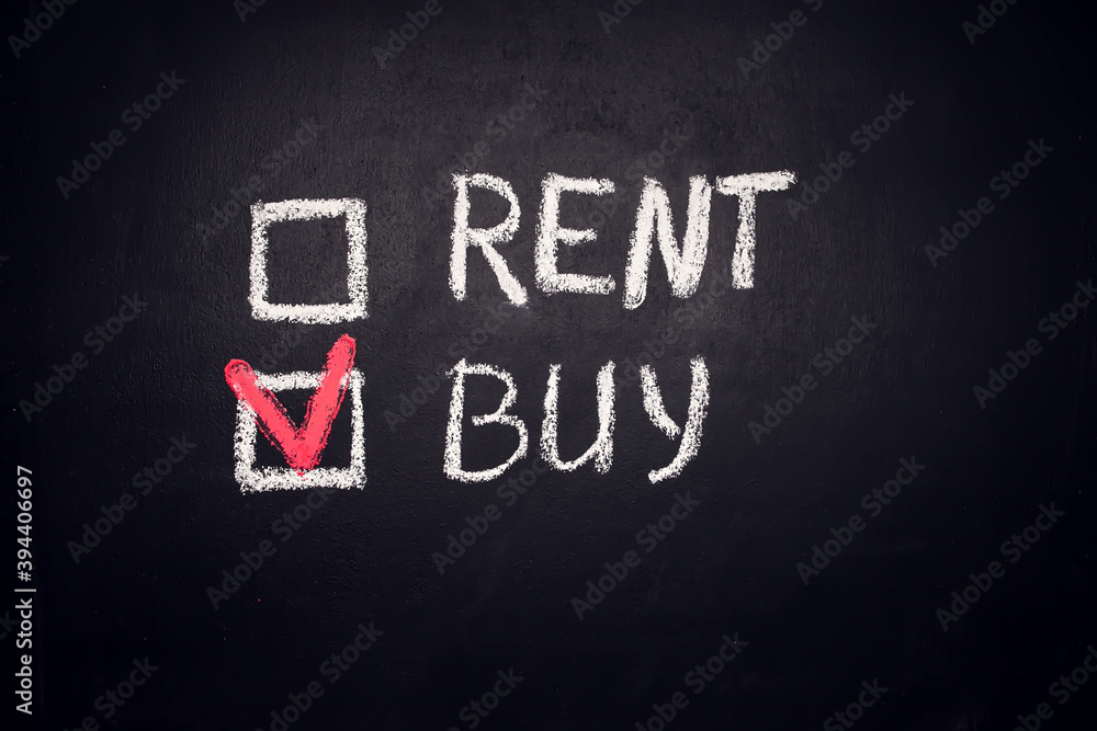 Obraz premium Rent and Buy checkbox on blackboard. Choice concept