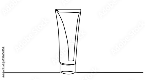 Continuous one single line drawing moisture Sunscreen icon vector illustration concept. Continuous one line drawing. Cosmetic tube pack of cream or gel. Linear style.