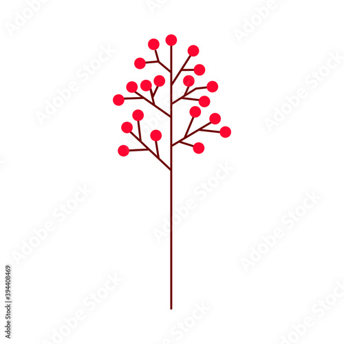 Scandinavian flower blue and red  minimalistic nordic style. Vector illustration on an isolated white background. Flower head  petals  leaves and branches. Fantasy folk hand drawn decoration elements.