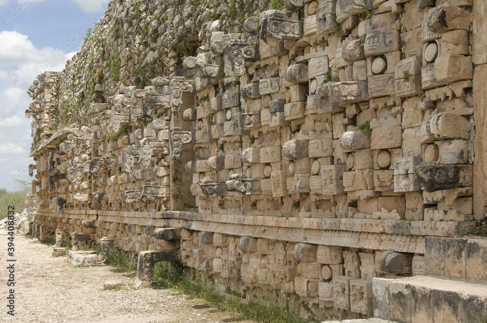 Temple of the Masks, Codz Poop, Templo de las Mascarones, Wall carvings, Kabah, Yucatan, Mexico