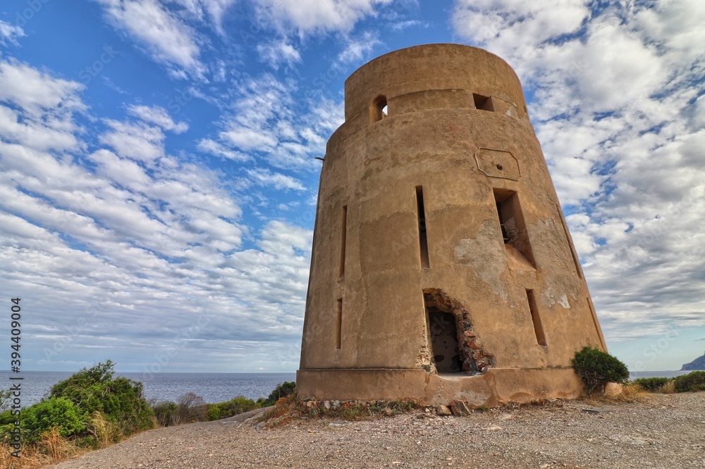 San Giovanni di Sarrala tower in Tertenia. Sardinia, Italy