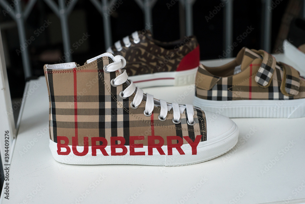 Mulhouse - France - 22 November 2020 - Closeup of Burberry sneakers in a  fashion store showroom Stock Photo | Adobe Stock