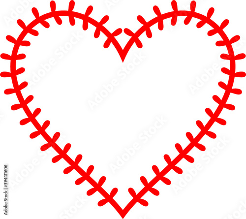 Vector illustration of the baseball or softball ball stiches in the shape of heart