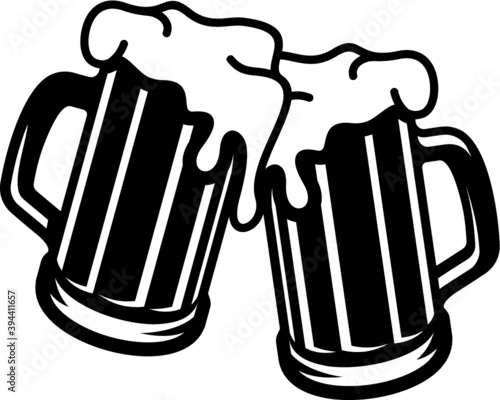 Vector illustration of the beer mugs toasting