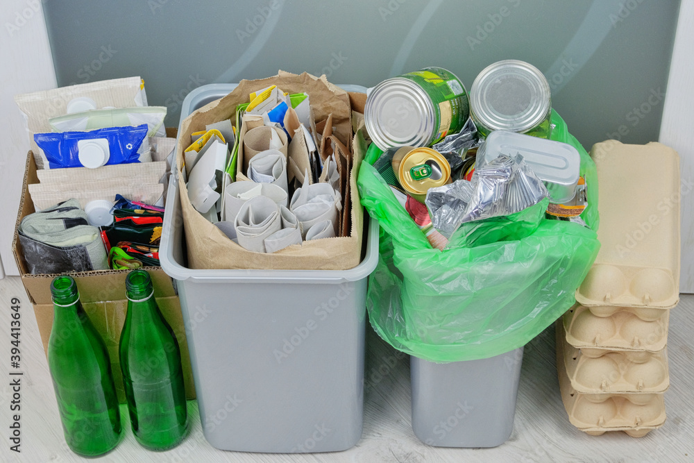 Recyclable garbage: glass, plastic, paper, cardboard, metal prepared ...