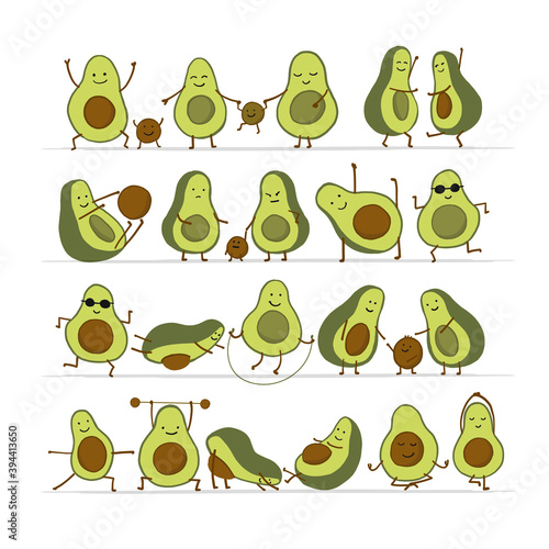 Funny Avocado cartoon characters. Collection for your design