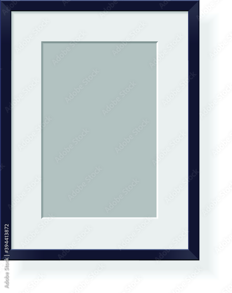 Isolated black plastic frame on white background with white mat and