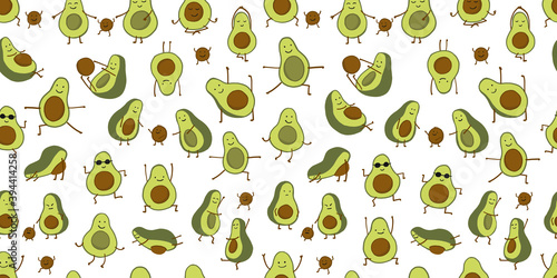 Funny Avocado cartoon characters. Seamless Pattern for your design
